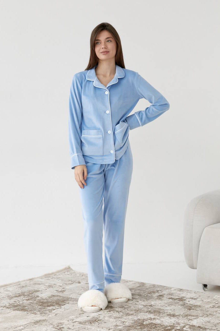 Велюровий костюм на ґудзиках з двома кишенями 098-22 XS-L