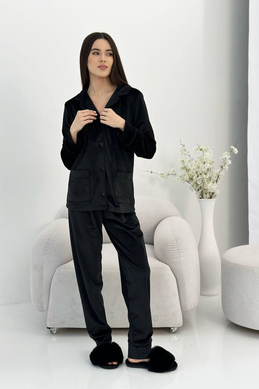 Велюровий костюм на ґудзиках з двома кишенями 098-22 XL-XXL