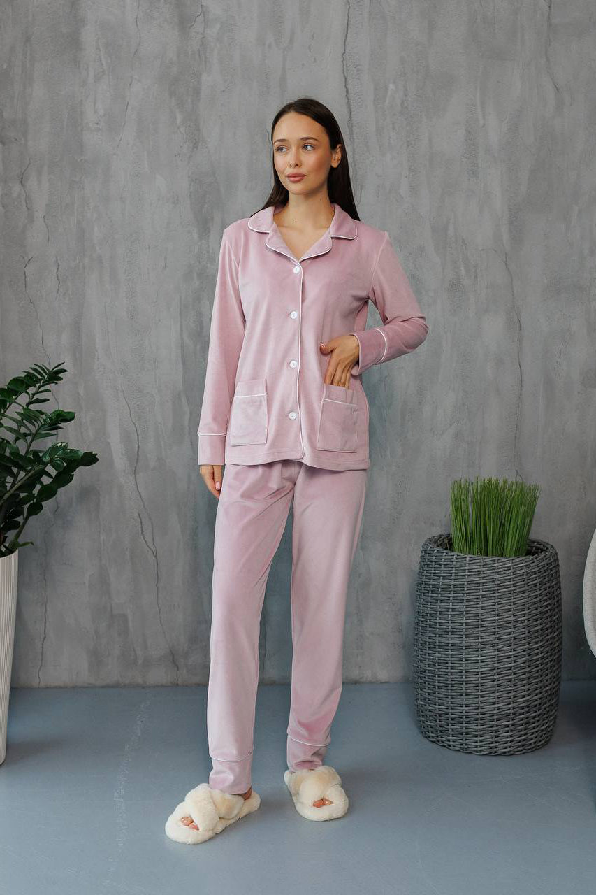 Велюровий костюм на ґудзиках з двома кишенями 098-22 XL-XXL