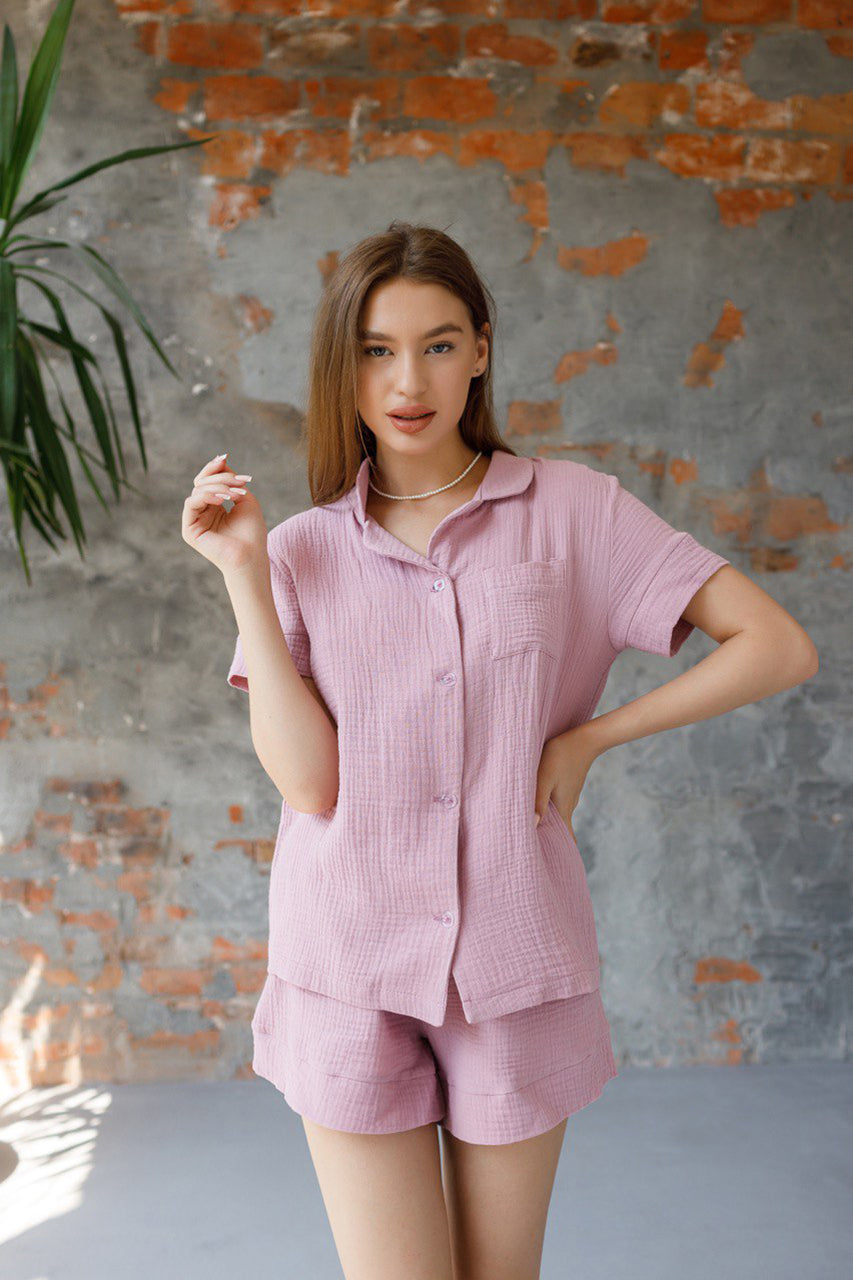 Легка домашня піжама з натуральної муслінової тканини 😍 102-22
