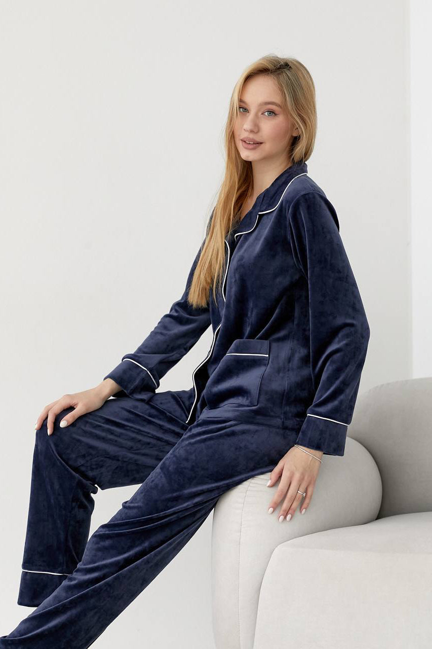 Велюровий костюм на ґудзиках з двома кишенями 098-22 XL-XXL