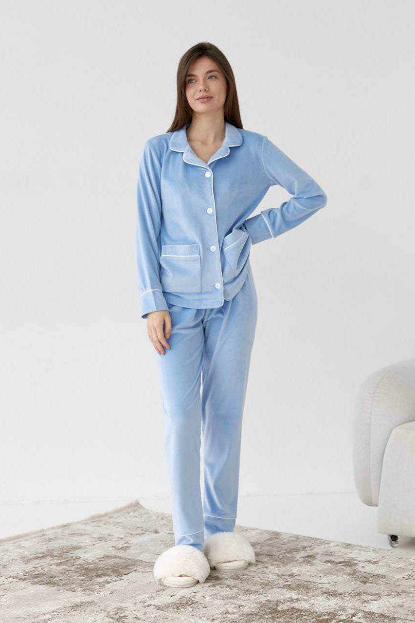 Велюровий костюм на ґудзиках з двома кишенями 098-22 XL-XXL